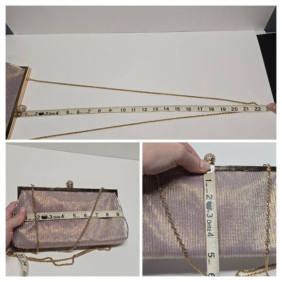 Nina Aneka Nordstrom Rose Gold Pleated Clutch With Gold Chain Formal Wedding - Picture 5 of 7